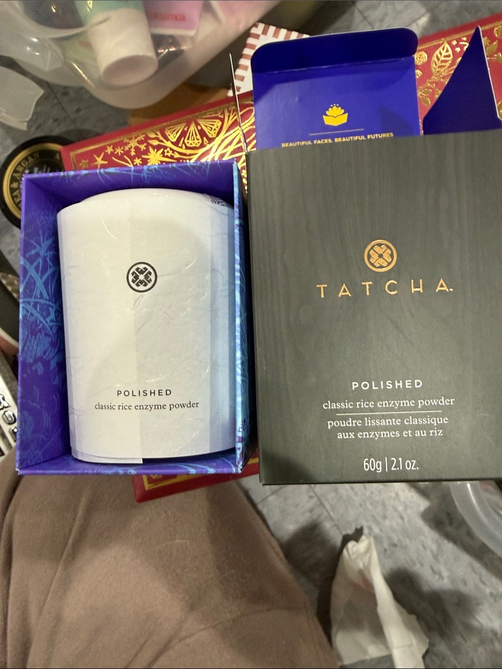 Tatcha Polished Classic Rice Enzyme Powder - White & Navy with Gold Accents
